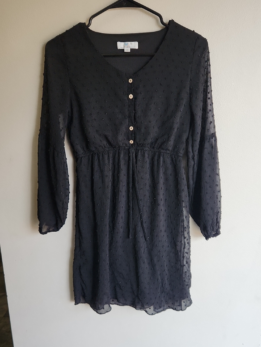 Peyton Bre Girls' Black Long Sleeve Swiss Dot Button-Front Dress